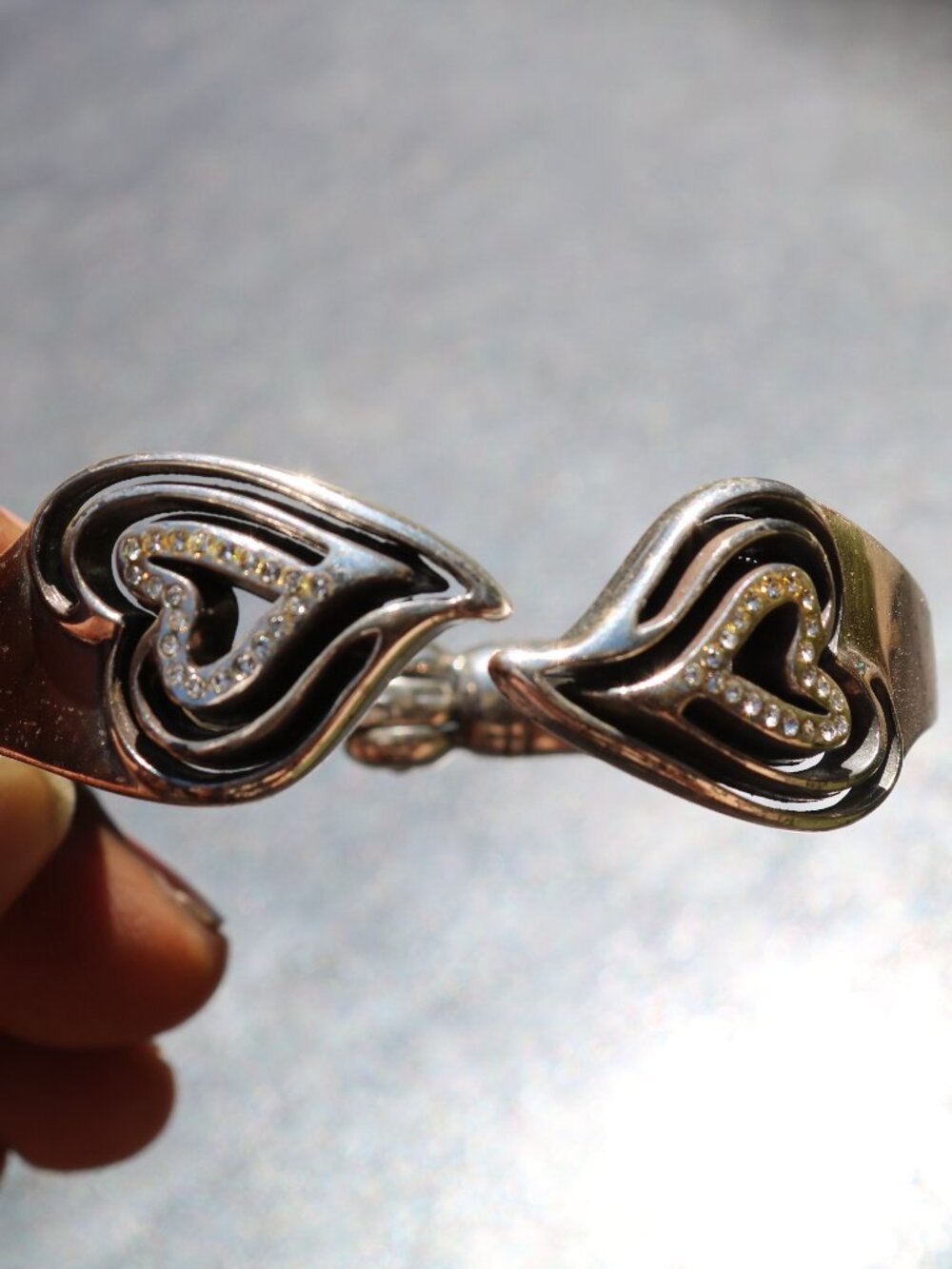 Brighton Infinity Heart Hinged Bangle Bracelet Silver Crystals